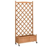 vidaXL Jardinera con Enrejado y Ruedas Madera Maciza de Abeto marrón