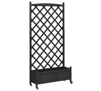 vidaXL Jardinera con Enrejado y Ruedas Madera Maciza de Abeto Negro