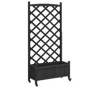 vidaXL Jardinera con Enrejado y Ruedas Madera Maciza de Abeto Negro