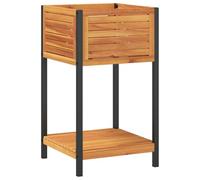 vidaXL Jardinera con Estante Madera Maciza Acacia y Acero 45x45x80 cm, Jardinera de Exterior, Jardinera para Flores, macetero para Tomates
