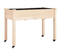 vidaXL Jardinera con Forro y Ruedas Madera de Abeto Gris 118x59x80 cm, macetero, macetero jardín, Soporte macetas, Maceta, Soporte Plantas