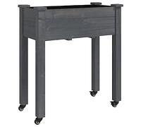 vidaXL Jardinera con Forro y Ruedas Madera de Abeto Gris 71x37x80 cm, macetero, macetero jardín, Soporte macetas, Maceta, Soporte Plantas