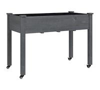 vidaXL Jardinera con Ruedas y Forro Madera de Abeto Gris 118x59x80 cm, macetero, macetero jardín, Soporte macetas, Maceta, Soporte Plantas