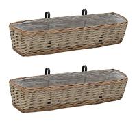vidaXL 2X Arriate Balcón Mimbre con Forro Terraza Exterior Caja Flores Plantador Patio Oficina Porche Cocina Parque Exterior Hierbas Aire Libre PE