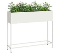vidaXL Jardinera Elevada Blanco 100 x 26 x 82 cm Acero, Soporte de Plantas Duradero para jardín y terraza, Decorativo, Ideal para Espacios Verdes al Aire Libre