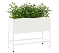 vidaXL Jardinera Elevada Blanco 60 x 26 x 45 cm Acero, Soporte de Plantas Duradero para jardín y terraza, Decorativo, Ideal para Espacios Verdes al Aire Libre