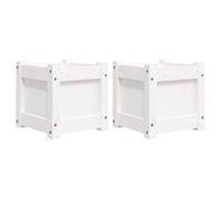 vidaXL Jardineras de Exterior 2 uds, Maceteros Rectangulares, Macetas de Hierbas Flores, Jardineras para Balcón Terraza, Madera Maciza de Pino Blanco