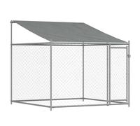 vidaXL Jaula de Perros Techo y Puerta, Caseta de Malla con Cerradura, Corral Parque para Animales, Perrera para Exterior, Acero Galvanizado Gris