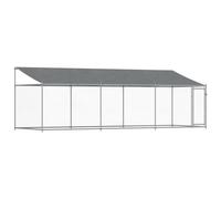 vidaXL Jaula de Perros Techo y Puerta, Perrera de Malla para Cachorros, Corral para Animales, Caseta de Exterior, Acero Galvanizado Gris