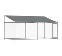 vidaXL Jaula de Perros Techo y Puerta, Perrera de Malla para Cachorros, Corral para Animales, Caseta de Exterior, Acero Galvanizado Gris