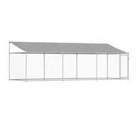 vidaXL Jaula de Perros Techo y Puerta, Perrera de Malla para Cachorros, Corral para Animales, Caseta de Exterior, Acero Galvanizado Gris