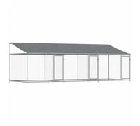 vidaXL Jaula de Perros Techo y Puertas, Perrera de Malla para Cachorros, Corral para Animales, Caseta de Exterior, Acero Galvanizado Gris