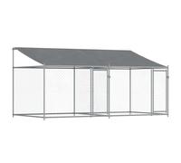 vidaXL Jaula de Perros Techo y Puertas, Perrera de Malla para Cachorros, Corral para Animales, Caseta de Exterior, Acero Galvanizado Gris