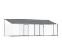 vidaXL Jaula de Perros Techo y Puertas, Perrera de Malla para Cachorros, Corral para Animales, Caseta de Exterior, Acero Galvanizado Gris