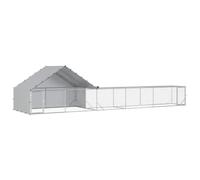 vidaXL Jaula para gallinas con techo y jardín, 2 piezas, color plateado, gallinero moderno, acabado resistente a la intemperie, casa para aves de corral en el jardín, valla de acero galvanizado