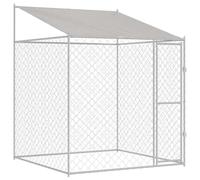 vidaXL Jaula para Perro con Techo Plateado 200 x 200 x 258 cm, Perro al Aire Libre, Chalet rústico, Gran Espacio, Jaula Segura, terraza, cercado con Cerradura