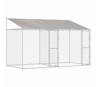 vidaXL Jaula para Perro con Techo Plateado 400 x 200 x 258 cm, Perro al Aire Libre, Chalet rústico, Gran Espacio, Jaula Segura, terraza, cercado con Cerradura