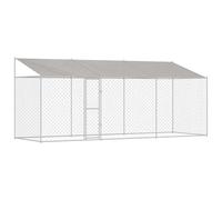 vidaXL Jaula para Perro con Techo Plateado 600 x 200 x 258 cm, Perro al Aire Libre, Chalet rústico, Gran Espacio, Jaula Segura, terraza, cercado con Cerradura