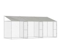 vidaXL Jaula para Perro con Techo Plateado 600 x 200 x 258 cm, Perro al Aire Libre, Chalet rústico, Gran Espacio, Jaula Segura, terraza, cercado con Cerradura