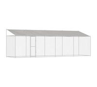 vidaXL Jaula para Perro con Techo Plateado 800 x 200 x 258 cm, Perro al Aire Libre, Chalet rústico, Gran Espacio, Jaula Segura, terraza, cercado con Cerradura