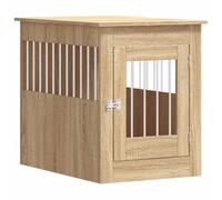 vidaXL Jaula para Perros, Perrera con Ventilación Cerradura, Caseta Refugio para Mascotas, Mesita Auxiliar, Madera de Ingeniería Roble Sonoma
