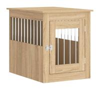 vidaXL Jaula para Perros, Perrera con Ventilación Cerradura, Caseta Refugio para Mascotas, Mesita Auxiliar, Madera de Ingeniería Roble Sonoma