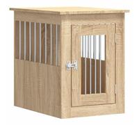 vidaXL Jaula para Perros, Perrera con Ventilación Cerradura, Caseta Refugio para Mascotas, Mesita Auxiliar, Madera de Ingeniería Roble Sonoma