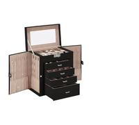 vidaXL Joyero de 5 niveles con espejo con cierre negro, organizador de joyas, caja de anillos, caja de joyería personalizada, caja de joyería