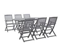 vidaXL Juego Comedor de Jardín 7 Piezas Patio Terraza Conjunto Casa Exterior Sillones Aire Libre Mesa Silla Asientos Gris Madera Maciza de Acacia