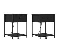 vidaXL Juego de 2 Mesitas de Noche de Roble Negro de con Estructura de Madera Ingenierada y Acero 42 X 41 X 56 cm. Diseño Rectangular, Estación de Carga, Amplio Almacenamiento, Cajón, Estante, Acabad