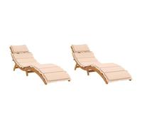 vidaXL Tumbonas con Cojines 2 uds Madera Maciza de Acacia Beige, Tumbona de Exterior, Chaise Longue de Exterior, Muebles de Exterior