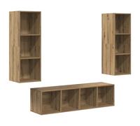 vidaXL Juego de 3 Cubos para TV Montados en la Pared de Madera Ingenierizada en Roble, 37 x 37 x 142.5 cm. Estantes Modulares de Acabado Rústico Marrón, Solo para Uso Interior. Ideal para Una Sala de