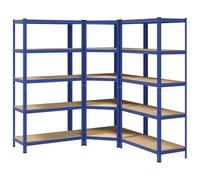 vidaXL Juego de 3 estantes de 5 Niveles Acero Azul y Madera Industrial, estantería de Garaje, estantería Industrial, estantería de Garaje, estantería