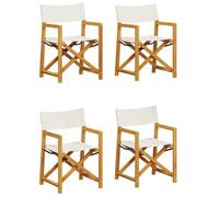 vidaXL Sillas de jardín Plegables 4 Unidades Tela Blanco Crema, Silla Plegable, sillón de Director, Silla de Director de Madera Maciza de Acacia