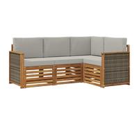 vidaXL Juego de 4 sofás con cojines de madera maciza de acacia, para jardín, moderno y acogedor, para un asiento perfecto