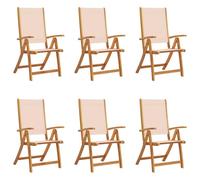 vidaXL Juego de 6 sillas de jardín plegables de madera maciza de acacia y textileno color crema, ajustable, con asiento duradero para exteriores, asiento de patio