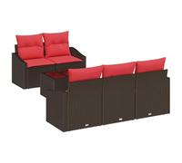 vidaXL Juego de 6 sofás de 3 plazas marrón y rojo de poliratán, jardín y terraza, sofá modular, asiento cómodo, juego rectangular, ligero, resistente a los rayos UV, mesa ajustable