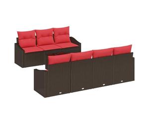 vidaXL Juego de 8 sofás de 3 plazas marrón y rojo de poliratán, jardín y terraza, sofá modular moderno, resistente a los rayos UV, muebles de salón para la terraza, asiento flexible