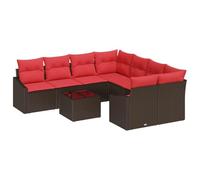 vidaXL Juego de 9 sofás de 3 plazas marrón y rojo de poliratán, moderno juego de jardín, muebles duraderos, mesa ajustable, asientos flexibles, ratán resistente a los rayos UV, salón de verano