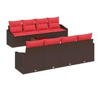 vidaXL Juego de 9 sofás de 3 plazas marrón y rojo de poliratán, muebles de jardín y terraza, modular, resistente a la intemperie, sofá rectangular, materiales resistentes a los rayos UV, acogedor