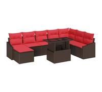 vidaXL Juego de 9 sofás de polirratán, color marrón y rojo, de Alfresco Lounge, sofá modular, resistente a la intemperie, resistente a los rayos UV, con espacio de almacenamiento para jardín y terraza