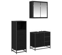 vidaXL Juego de almacenamiento para baño con espejo de madera negra de ingeniería 35 x 37,5 cm | Diseño de pared | 3 piezas | Acabado mate | Tiradores y patas de acero | Estilo industrial | Armario