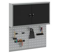 Gabinete de Almacenamiento para Herramientas Metálico vidaXL con Panel Perforado | Incluye Ganchos | Estilo Industrial Gris y Negro | Construcción Duradera de Acero | Ideal para Organización en Garaje