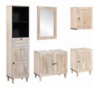 vidaXL Juego de baño: decoración del hogar para renovación, solución de almacenamiento de estilo rústico con espejo para ambientes minimalistas y acogedores.