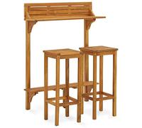 vidaXL Juego de bar 3 piezas para balcón y jardín – Mesa alta y taburetes de madera maciza de acacia