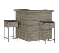 vidaXL Juego de Bar de jardín de 3 Piezas con Cojines ratán PE Gris, Mesa Alta y taburetes de Exterior, Juego de Bar, Juego de Muebles