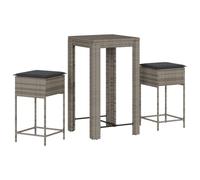 vidaXL Juego de Bar de jardín de 3 Piezas con Cojines ratán PE Gris, Mesa Alta y taburetes de Exterior, Juego de Bar, Juego de Muebles