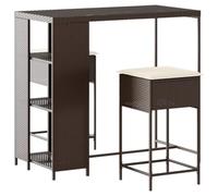 vidaXL Juego de Bar de jardín de 3 Piezas con Cojines ratán PE marrón, Mesa Alta y taburetes de Exterior, Juego de Bar, Juego de Muebles