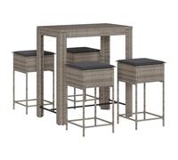 vidaXL Juego de Bar de jardín de 5 Piezas con Cojines ratán PE Gris, Mesa Alta y taburetes de Exterior, Juego de Bar, Juego de Muebles