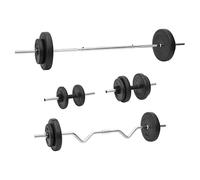 vidaXL Juego de Barras y Mancuernas con Discos, Equipo de Pesas Libres, Set Pesas Gimnasio, Equipo de Entrenamiento Físico para Culturismo 60 kg